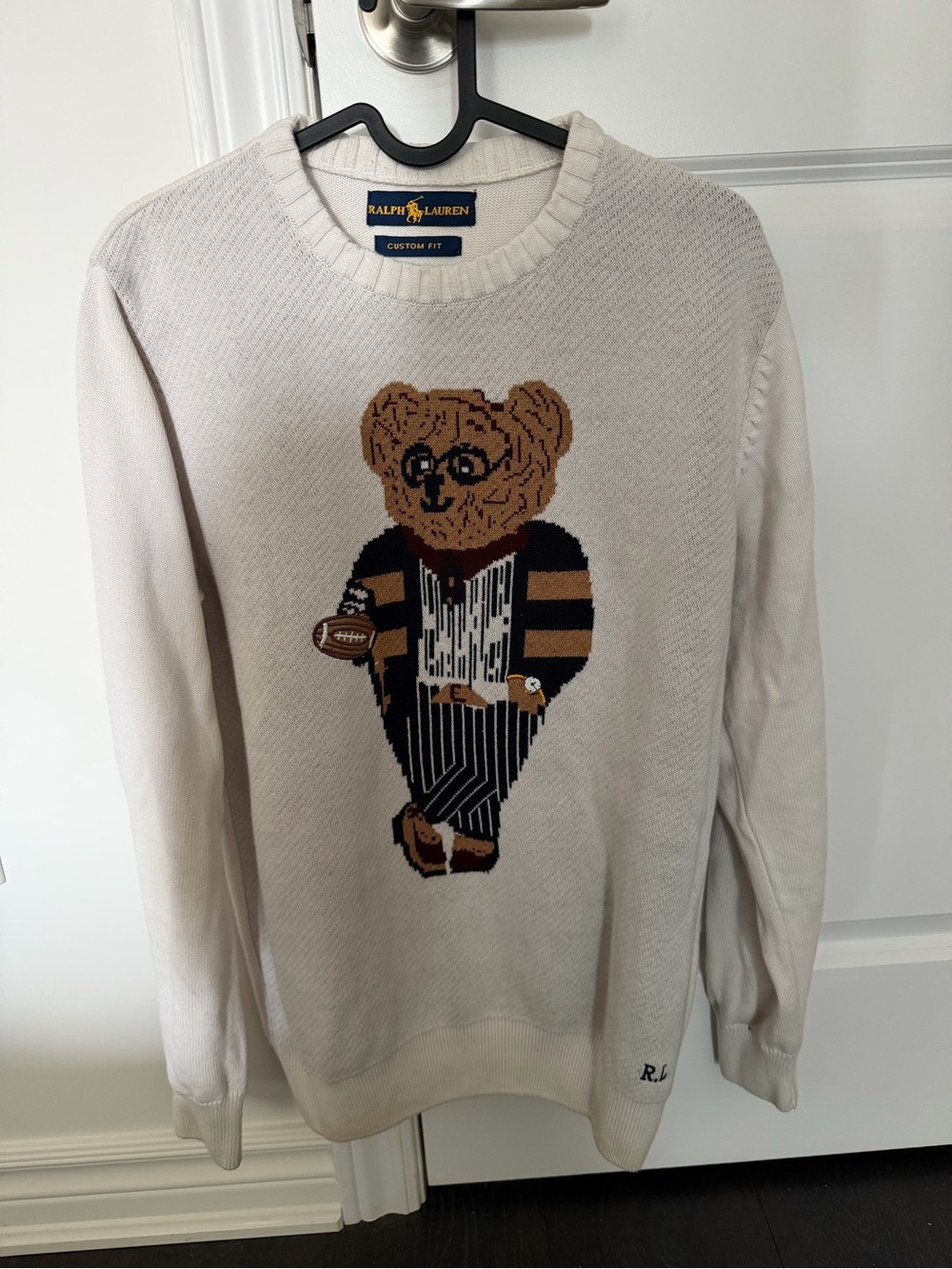 Ralph Lauren Cream Crewneck Sweater with Polo Bear Graphic